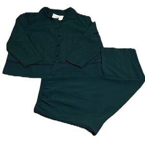 Women’s HALMODE Button Down, Collared Pant Suit, Green/Blue, Size XL